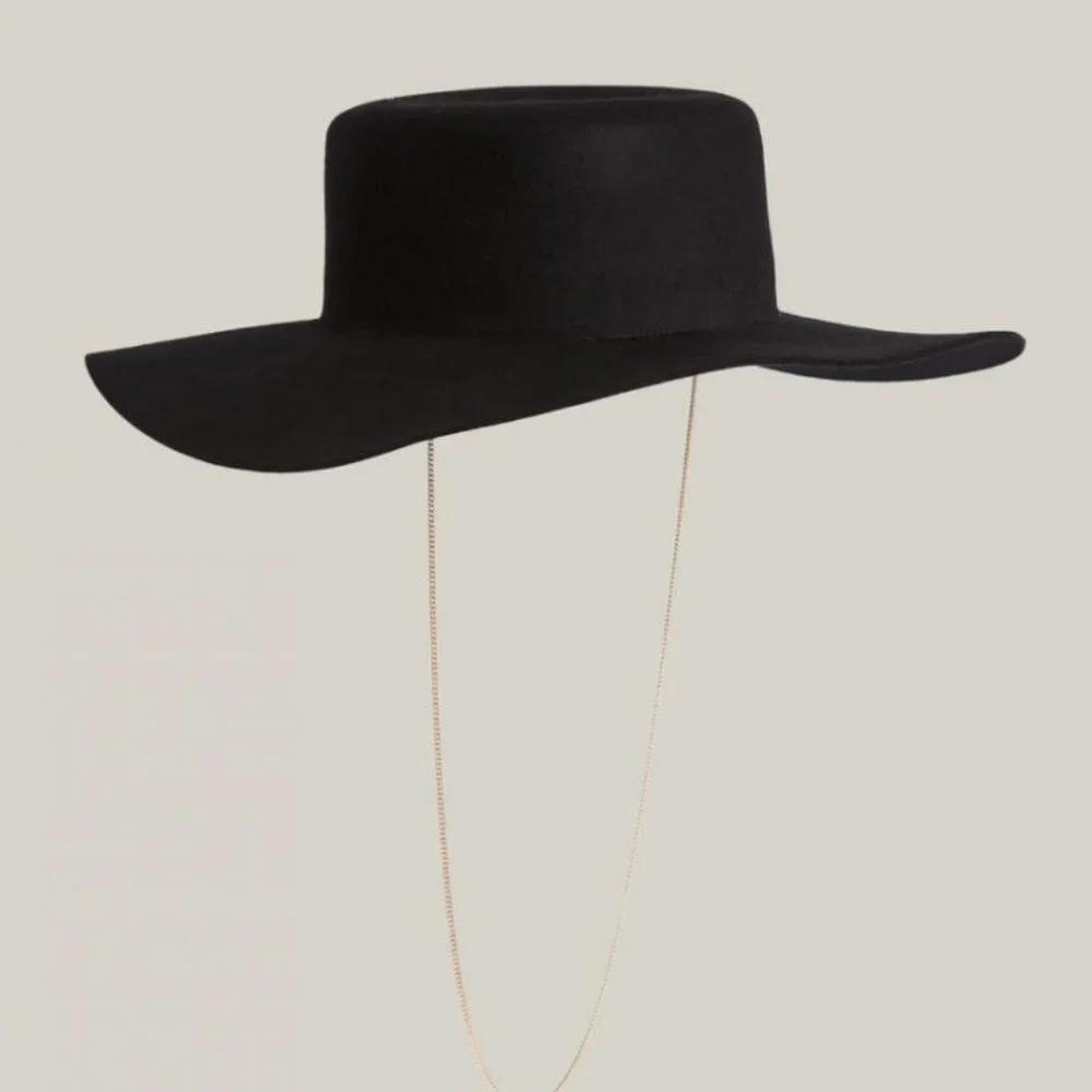 AllSaints Toggle Chain Wool Bolero Hat Black NWOT - Picture 2 of 4